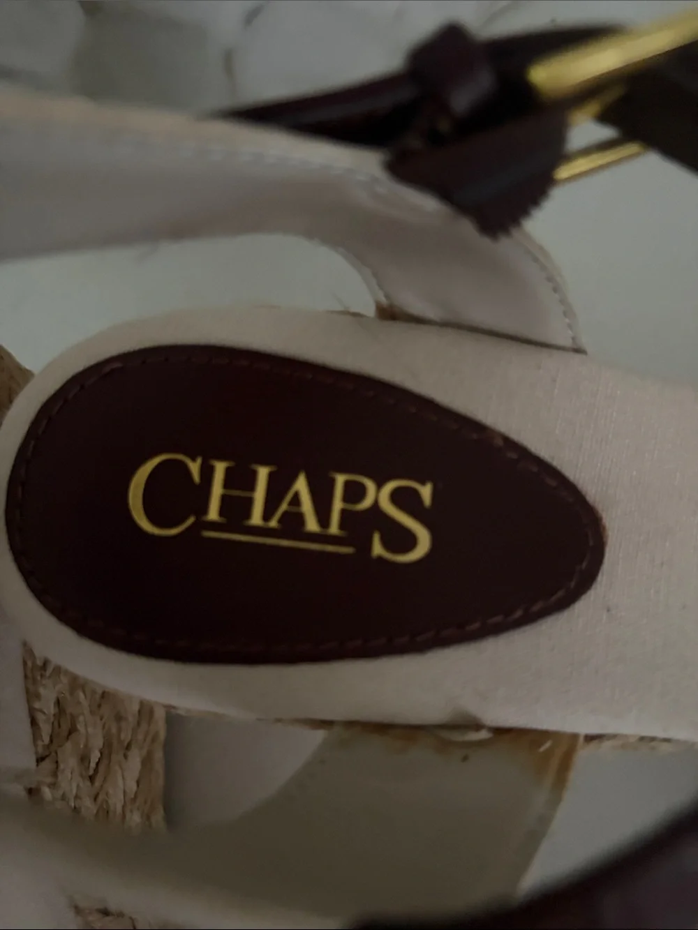 Chaps Cream Crochet Peep-Toe Wedge Sandals with Brown Ankle Strap